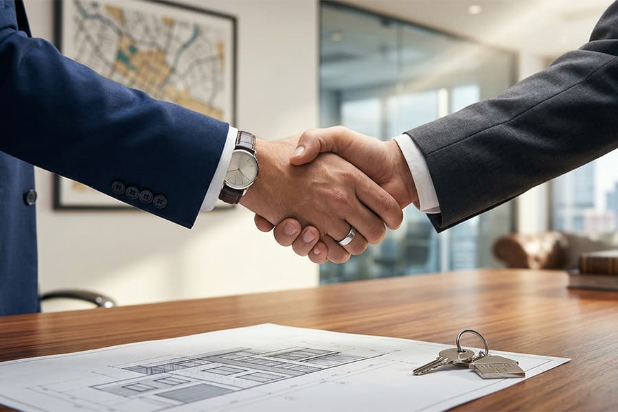 Real estate professionals shaking hands